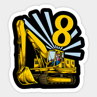 Excavator 8 year old birthday Sticker